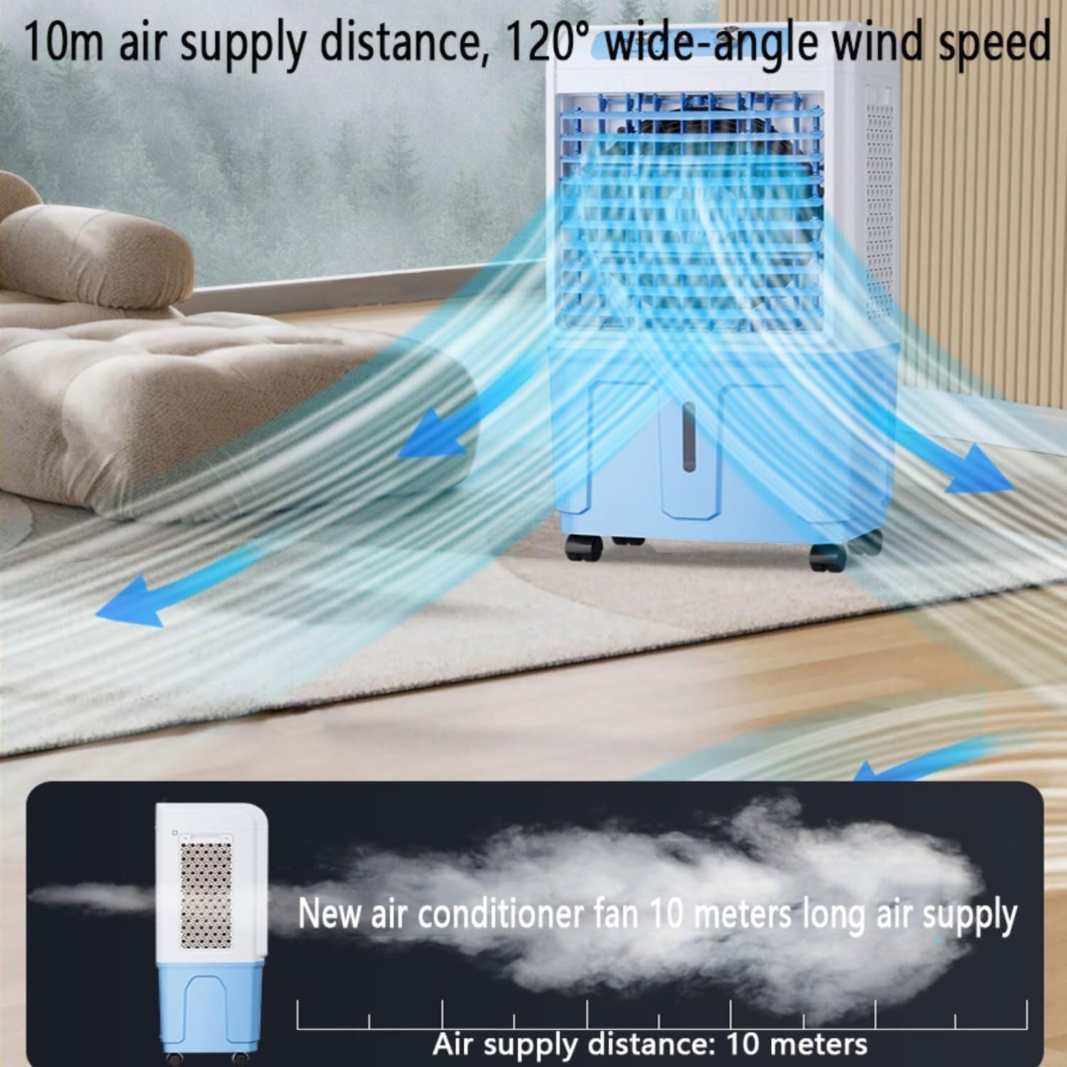 Portable Air Conditioner with 3 Speeds, 120° Oscillation, Large Water Tank, Ice Box Cooling, Quiet Air Cooler for Bedroom, Kitchen, and Rooms(84cm)