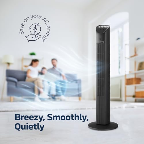 42” Oscillating Tower Fan, 3 Speed Portable Fan Tower With Remote Control, Quiet Operating Floor Fan for Bedroom with 7.5 Hr Auto Off Timer, Modern Design Room Cooling Fan For Home & Office