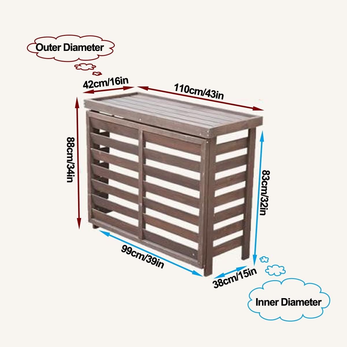 Air Conditioner Covers for Outside Units Wooden Air Conditioner Cover Privacy Fence Screen Condensing Unit Protective Cover Decorative Louvered Frame Weather Resistant (Size : B)