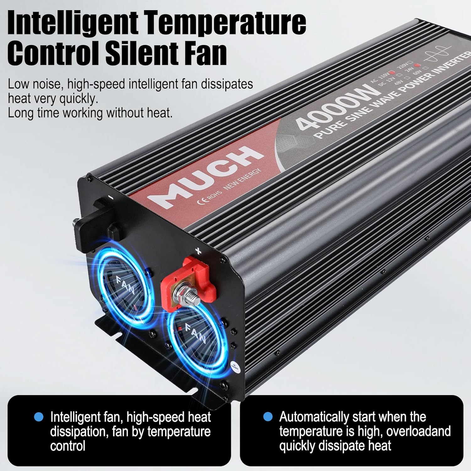 4000W Pure Sine Wave Power Inverter,Car Power Inverter 24V DC to 110V/120V AC Converter with LCD Display for Truck/RV/Home/Solar/Off-Grid (24V)