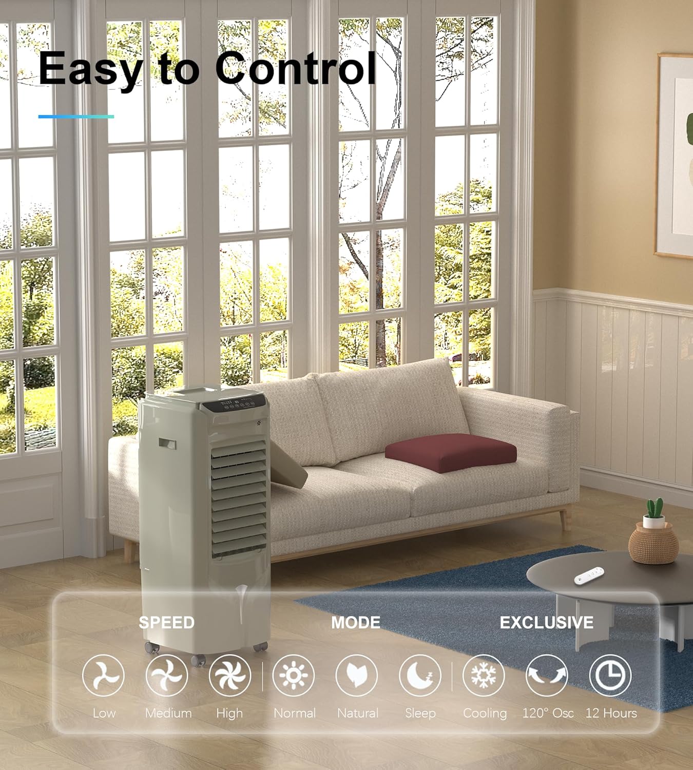 1800 CFM Swamp Cooler Air Conditioner,3-IN-1 Evaporative Air Cooler with 4.2Gal Water Tank & 4 Ice Packs,120° Swing,12H Timer,Remote,3 Modes & 3 Speeds,Air Cooler for Room Bedroom Office,Bright White