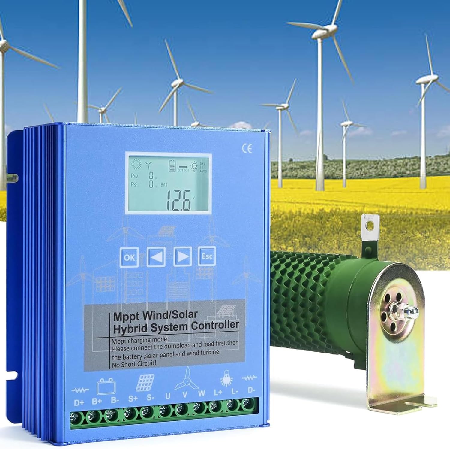 1000W Wind Solar Hybrid Charge Controller 12V 24V 48V MPPT Boost Charge Regulator with LCD Display and Dump Load for Home Street Light Controller 24/48V