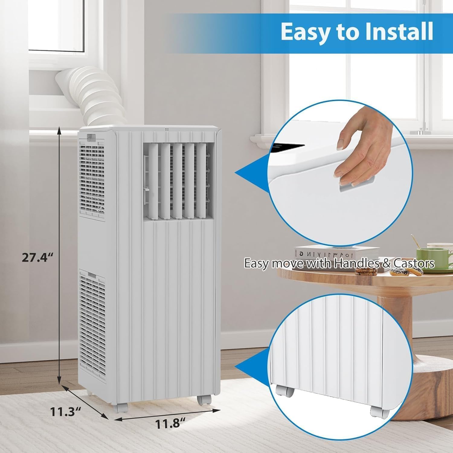 8000 BTU Portable Air Conditioner, 3-In-1 Portable AC Unit with Fan, Cool & Dehumidify Modes, Air Conditioners Cool Up to 350 Sq.Ft, Remote & LED Touch Control (White)