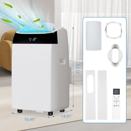 14,000 BTU Portable Air Conditioner for Large Indoor Rooms (Up to 750 Sq. Ft): Powerful Smart 3-in-1 Freestanding AC with Remote Control & 24H Timer