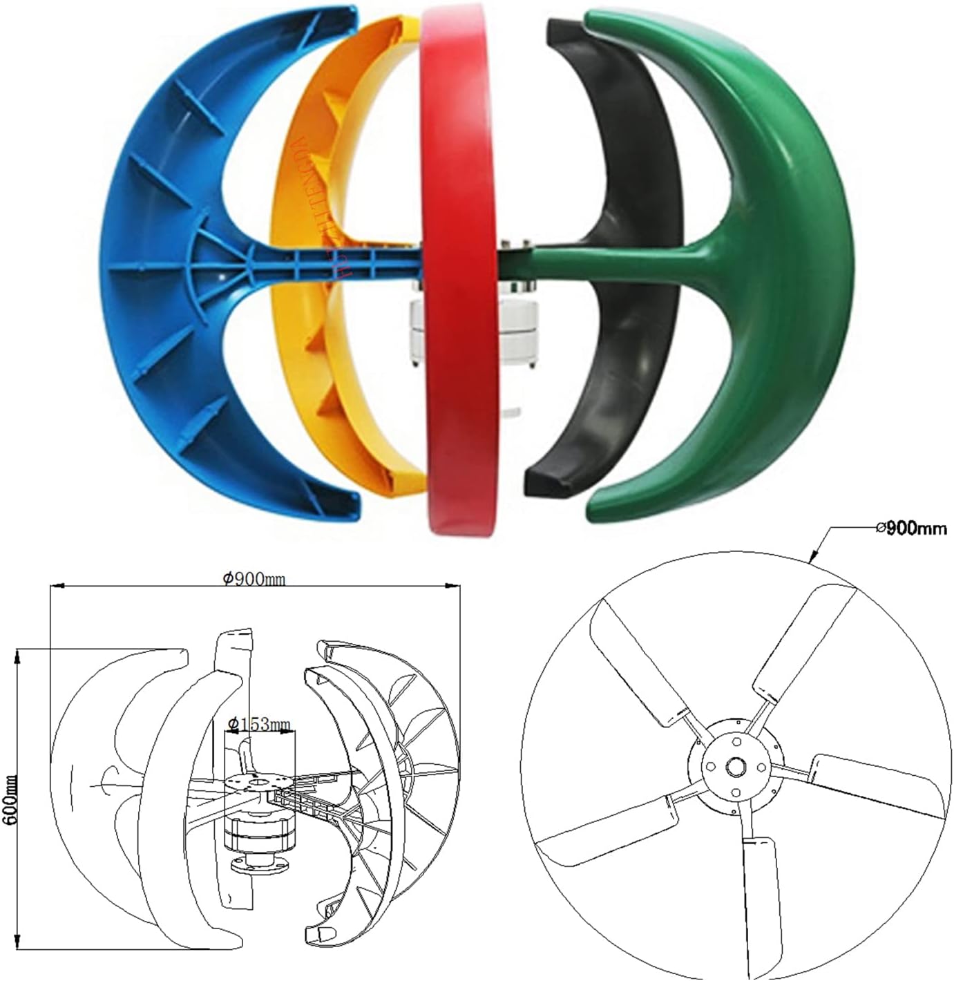 10000W Free Energy Wind Turbine Kit, 12V 24V 48V 220V 5 Blades Windmill Vertical Permanent Magnet Generator Set W/Controller for Home Street Lighting(White)
