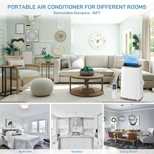 14000 BTU Portable Air Conditioners, 3-In-1 Unit Offers Fast Cooling, Dehumidification, Three-Speed Fan for Rooms Up to 750 Sq. Ft, with a 24-Hour Timer, Remote Control, and Operates Quietly, Gray