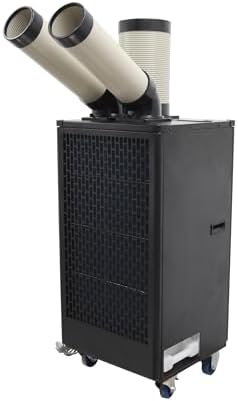 12000BTU/H Industrial Spot Cooler Air Conditioner Industrial Air Conditioner with 1.3Gal Water Tank Commercial Portable Mobile Spot Cooler Double Ducts 1.1KW 220V