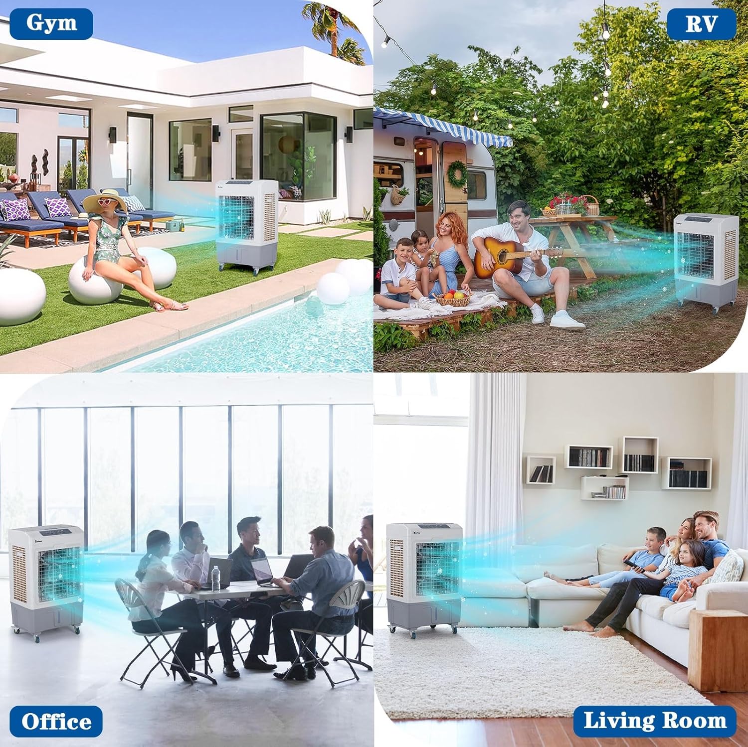 3 in 1 Portable Air Conditioners with Remote Control, Evaporative Air Cooler with 10.57 Gal Large Water Tank, 4 Ice Box & Scroll Casters, 3 Speeds & 7.5H Timer Cooling Fan for Home & Office