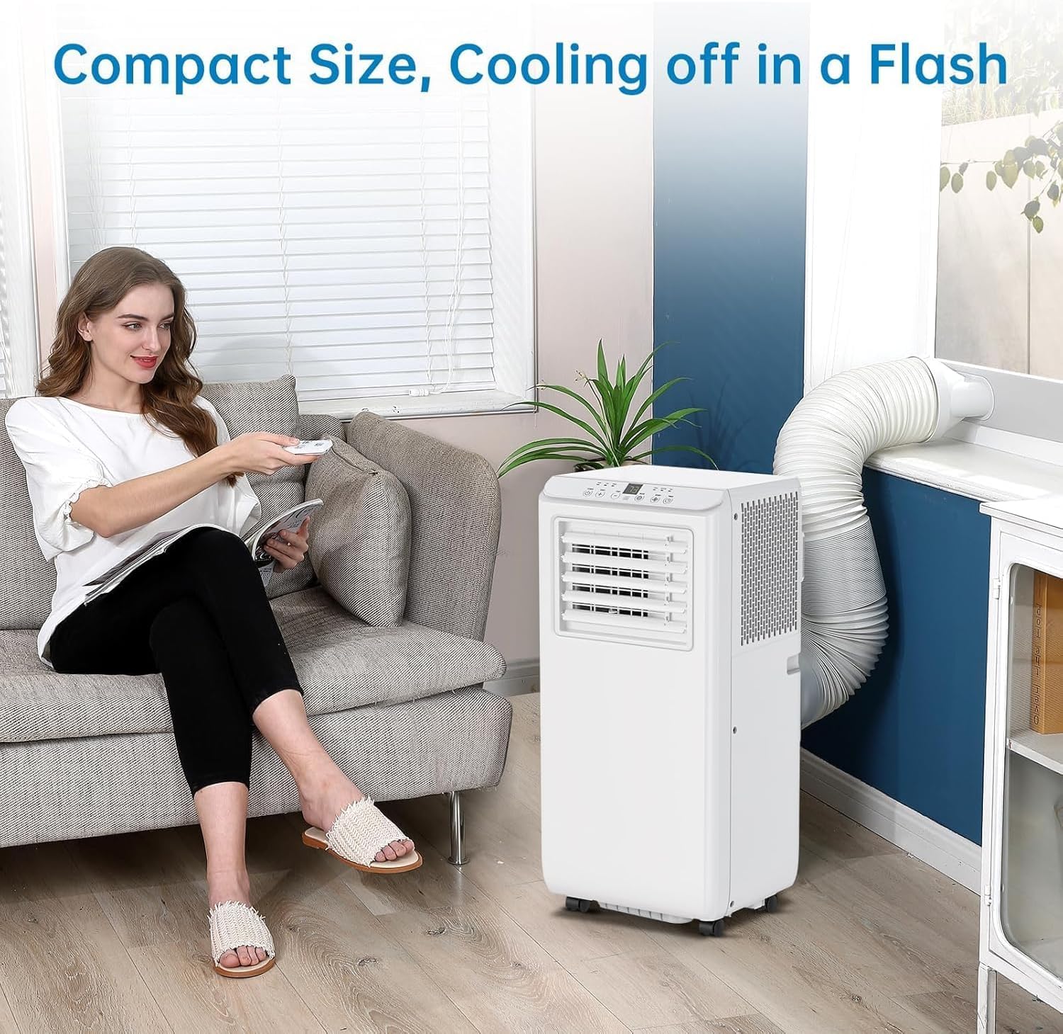 8,000 BTU Portable Air Conditioner - Free Standing AC Unit with Cooling/Fan/Dehumidifier for Rooms Up to 350 Sq.Ft, Includes Remote & Window Kit for Home, Office, Dorm, White
