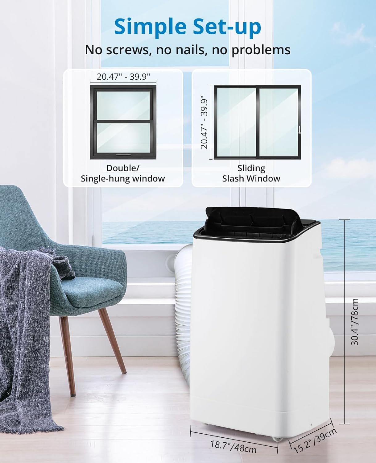 Zstar 14000BTU Portable Air Conditioner, Portable AC Unit for Room up to 750 Sq. Ft. Space, Portable AC w/Remote Control, 3-In-1 Cool, Fan, Dehumidify Modes, Portable AC Unit for Indoor Room Office