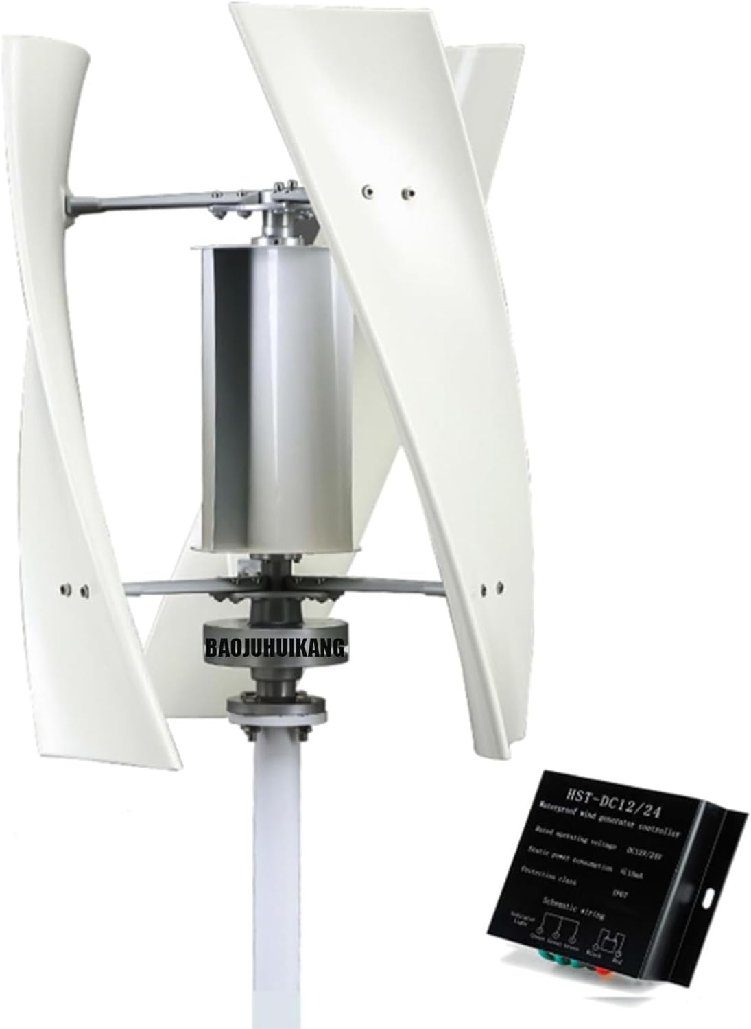 220V,BAOJUHUIKANG 12V 24V 48V 3 Blades Low Noise Generator Windmill Wind Power Turbine Generator Set 10000W Vertical Axis Wind Turbine Kit, for Family (With Controller)