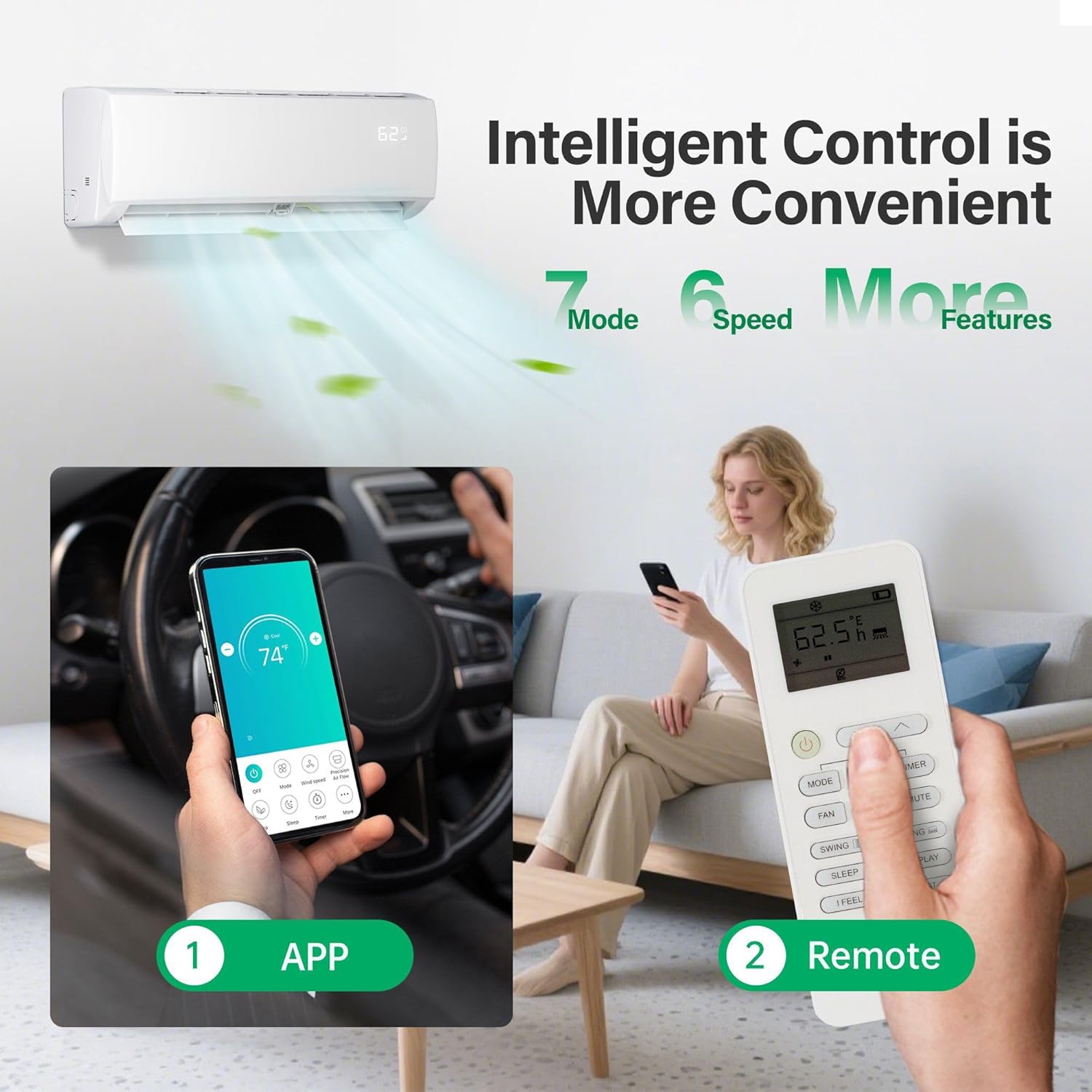 HUMSURE 17000 BTU Mini Split Air Conditioner & Heater, Wifi Enabled 208-230V Energy Saving Wall Mounted Inverter Ductless AC Unit Cools up to 1000 Sq. Ft, Heat Pump & Installation Kit