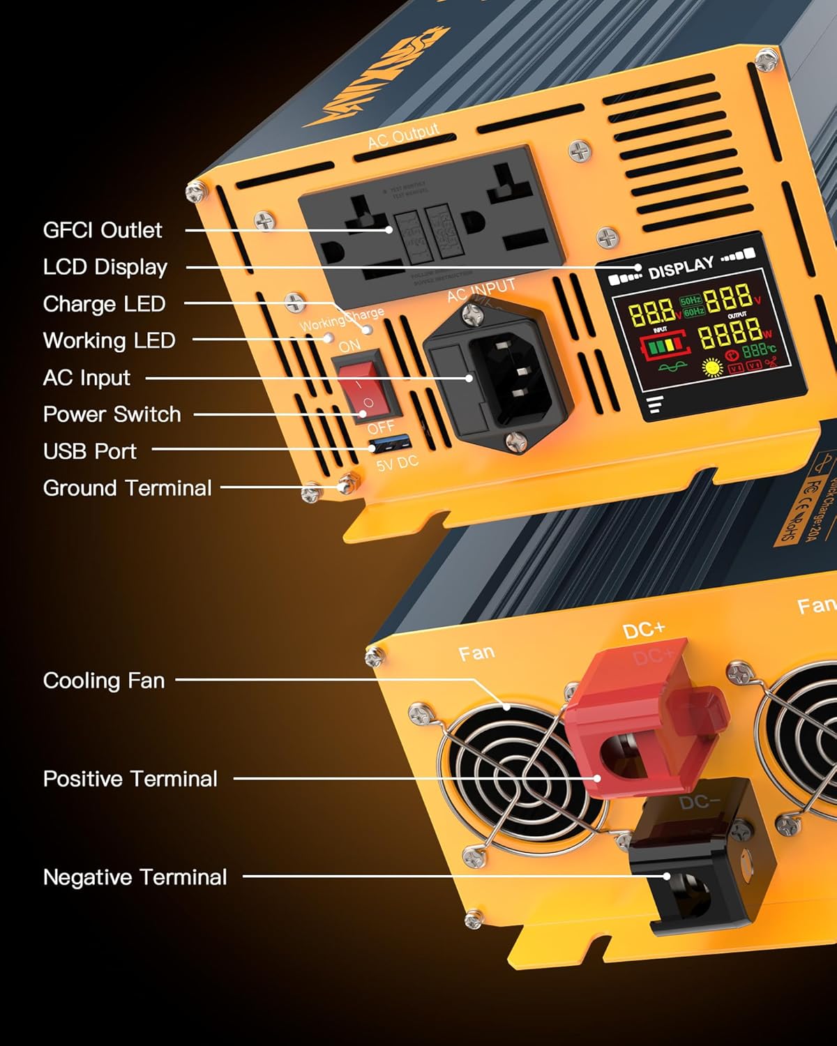 2500W Sump Pump Backup Battery System with Pure Sine Wave Inverter, Auto Switching for Grid and Battery for Emergency and Power Outage