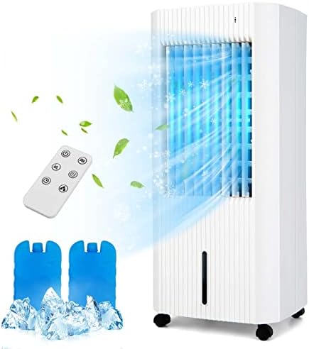 PETSITE Evaporative Air Cooler, 3-IN-1 Cooling Fan & Humidifier with Remote, 2 Ice Packs, 15H Timer, 1.3 Gal Water Tank, Personal Swamp Cooler for Bedroom with Cold Air