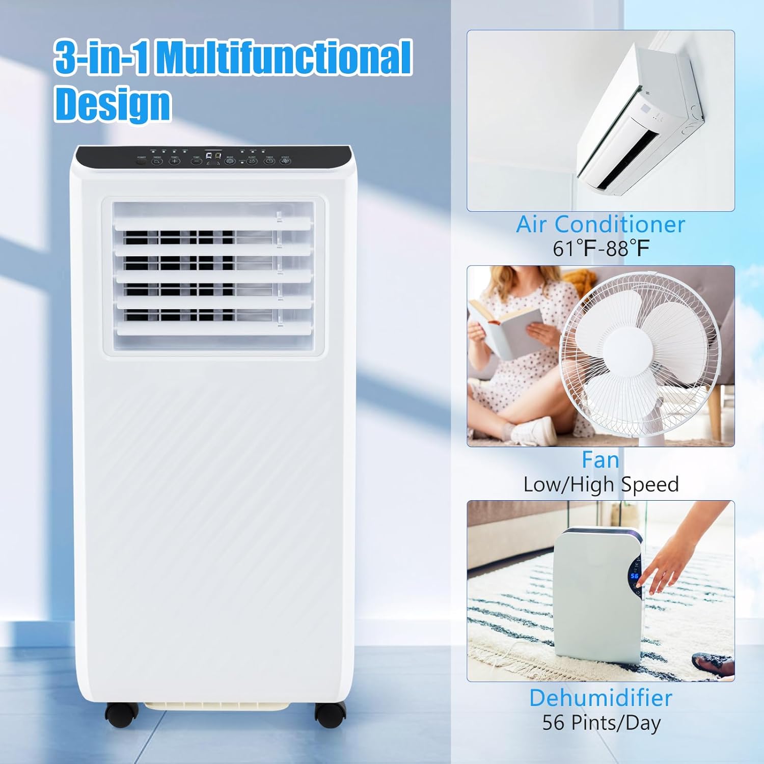 ARLIME Portable Air Conditioner, 10000 BTU 3 -in-1 Air Cooler, Dehumidifier & Fan w/LED Display, Remote Control, 24H Timer, Sleep Mode & Window Installation Kit, AC Unit Cools up to 350 Sq.Ft.