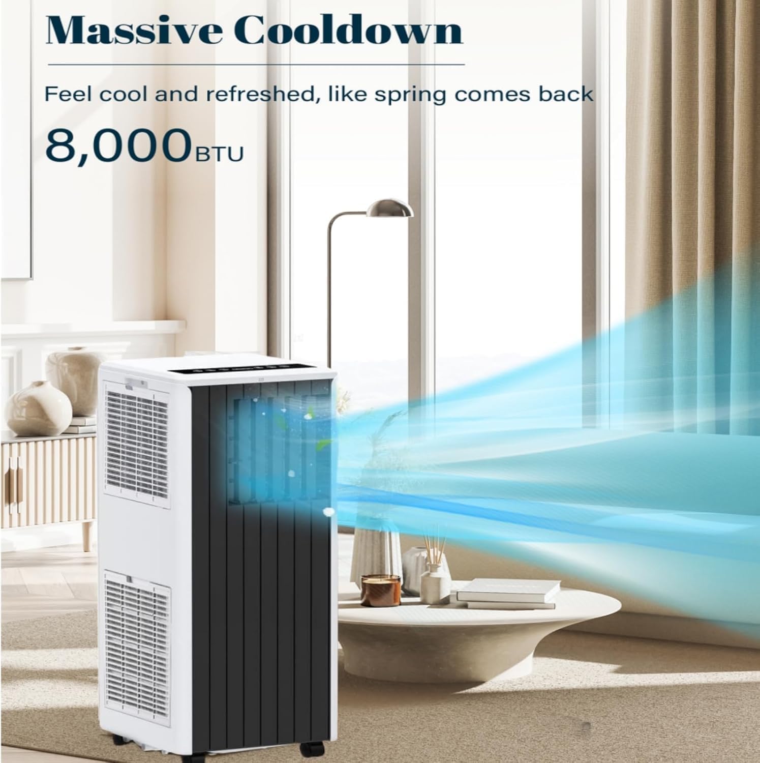 8000 BTU Portable Air Conditioner for Rooms up to 350 Sq.Ft, 3-in-1 Cooling, Dehumidifier & Fan with Quiet Operation, Efficient Cooling, Sleep Mode, 24-Hour Timer & Remote Control, Dark grey