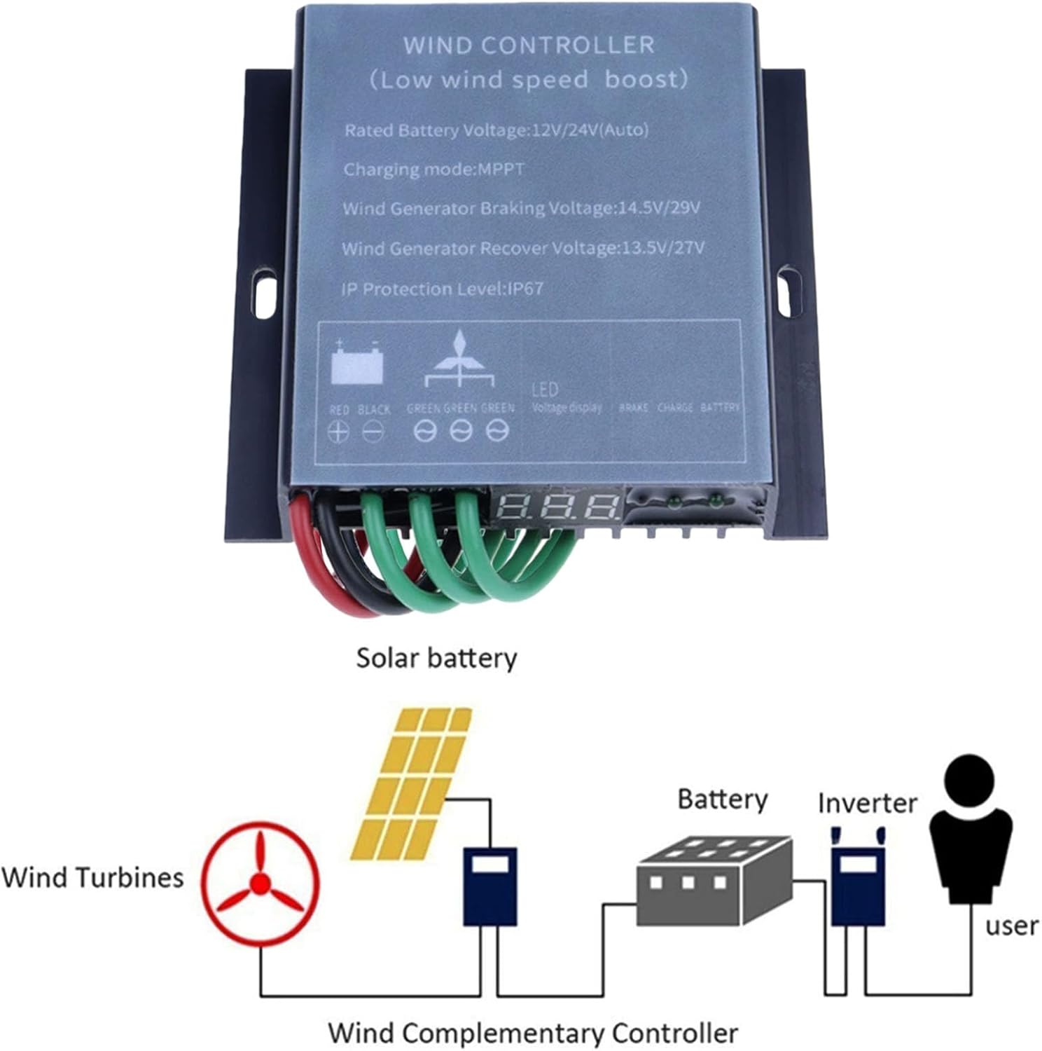 8000W Low Wind Speed Boost Wind Regulator,IP67 Waterproof 12V 24V 48V Auto 220V Wind Turbine Charge Controller