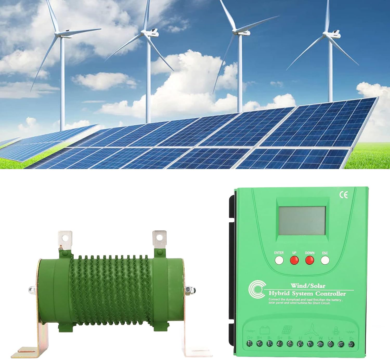 Wind Solar Hybrid Charge Controller, 24V 48V MPPT Boost Charge Regulator with LCD Display and Dump Load, for Off Grid Wind Solar Hybrid Systems (GPI48280)