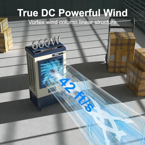 AKIRES 8979CFM Portable Swamp Cooler Air Conditioner,57IN Air Cooler for 1730Sq.ft of Space,with Continuous Auto Fill,36-Gal Water Tank,120°Oscillation,5 Ice Packs,Cooling Fan for Outdoor,Garage