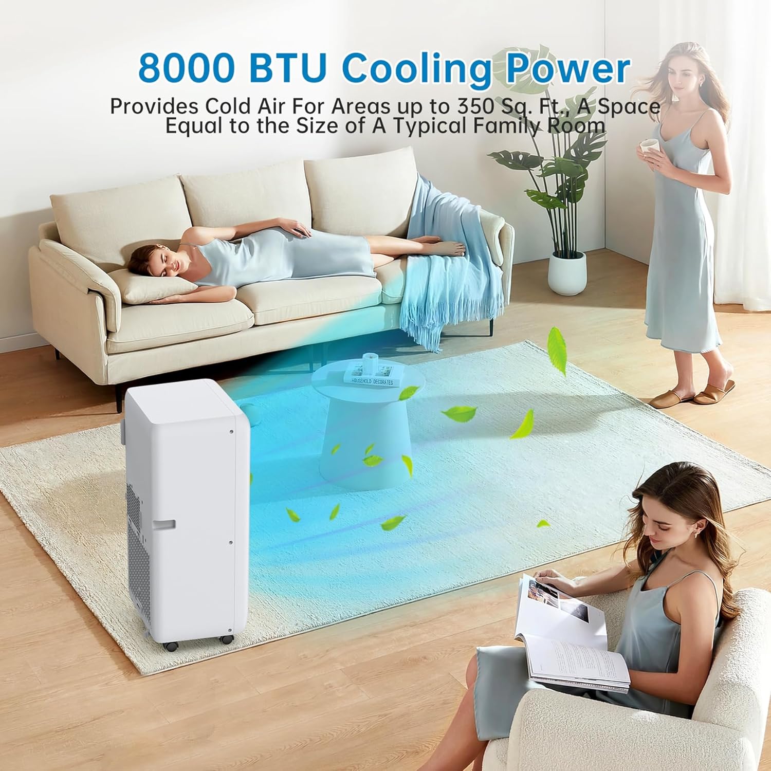 8000 BTUs Portable Air Conditioner, Cooling, Dehumidifying, Fan 3-in-1 Mode, with Remote Control & Retractable Window Kit, 24H Timer, LED Display, Cools up to 350 Sq. Ft. for Small Apartments
