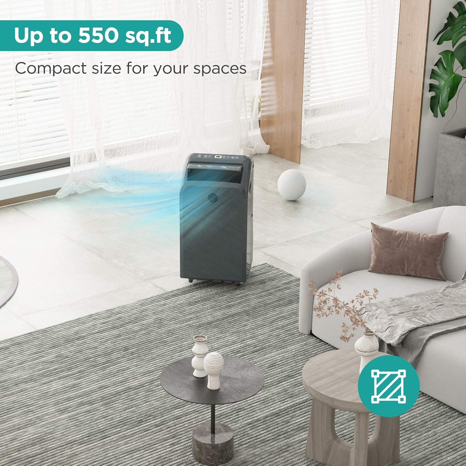 Hisense Dual-Hose Portable Air Conditioner with Inverter Technology 10,000 BTU Cooling Dehumidifier Fan for Rooms up to 550 sq ft, Remote Control, Black (Renewed)