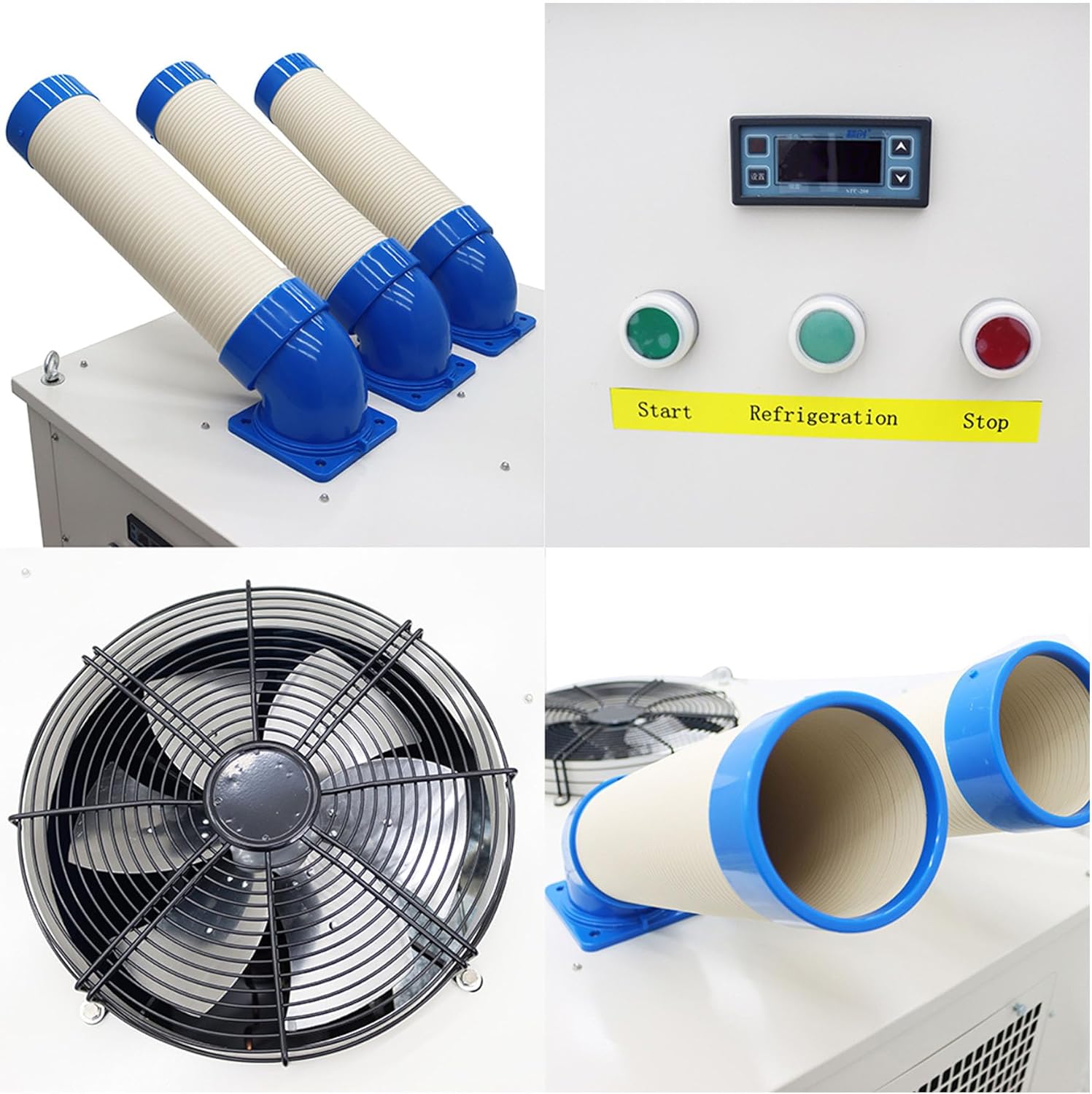 220V Industrial Air Conditioner Outdoor Air Conditioning Fan Equipment Three Tube 1550m³/h Blue