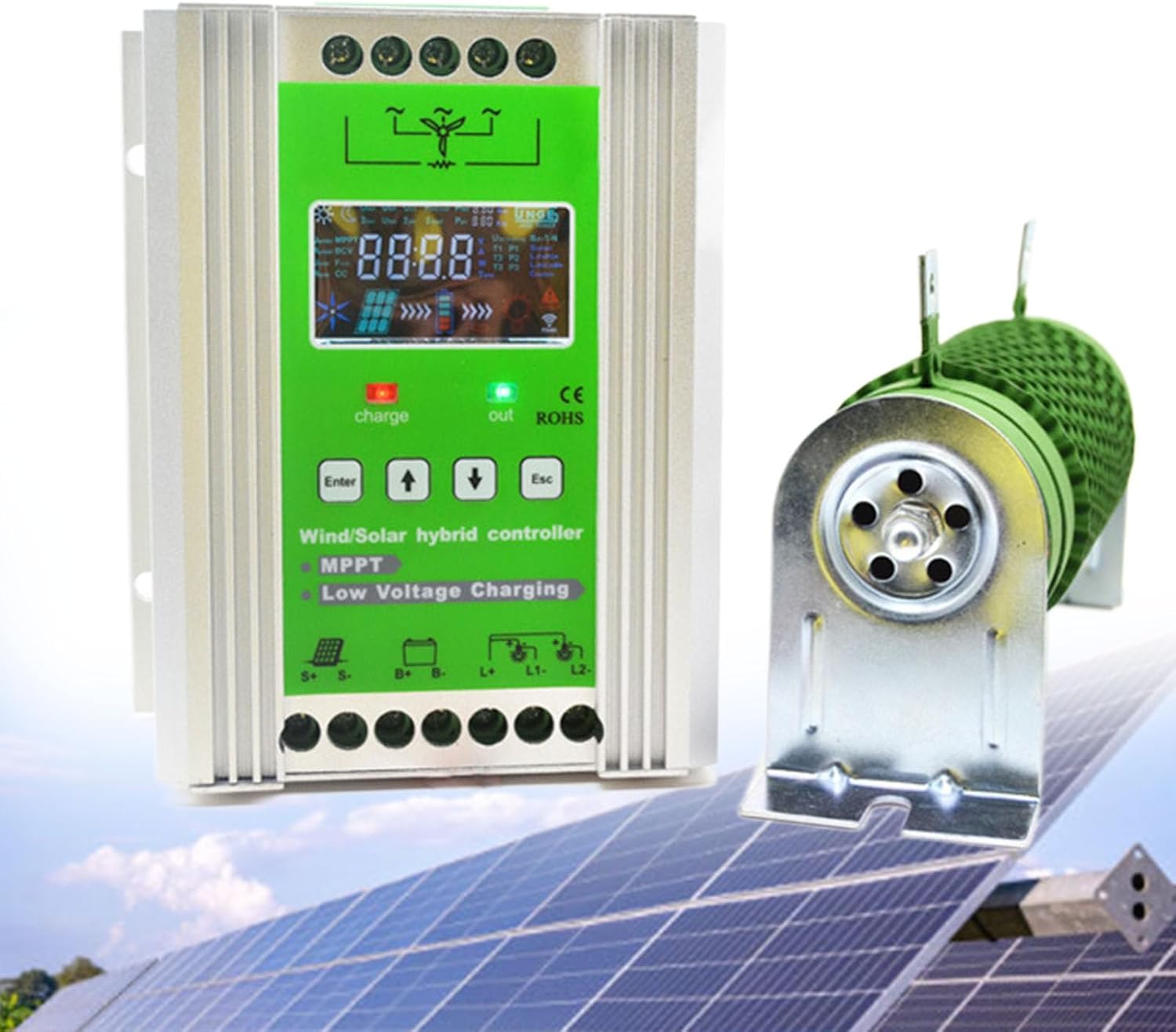 3000W Wind Solar Hybrid Charge Controller - 12V/24V/48V Auto Detection MPPT, Off-Grid System for 0-800W Wind & 0-600W Solar, Includes Booster Function for Efficient Energy Management