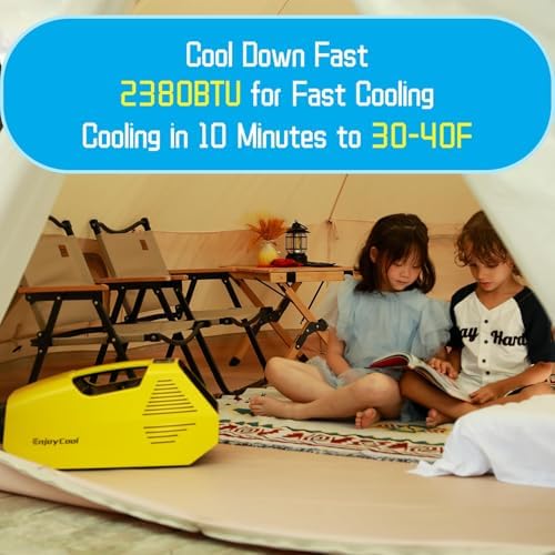 2380BTU Tent Air Conditioner for Camping 240W Camping Air Conditioner Low Power Consumption Indoor Outdoor for Tent Car Van Life Battery Not Included Battery Not Included(Yellow 02)