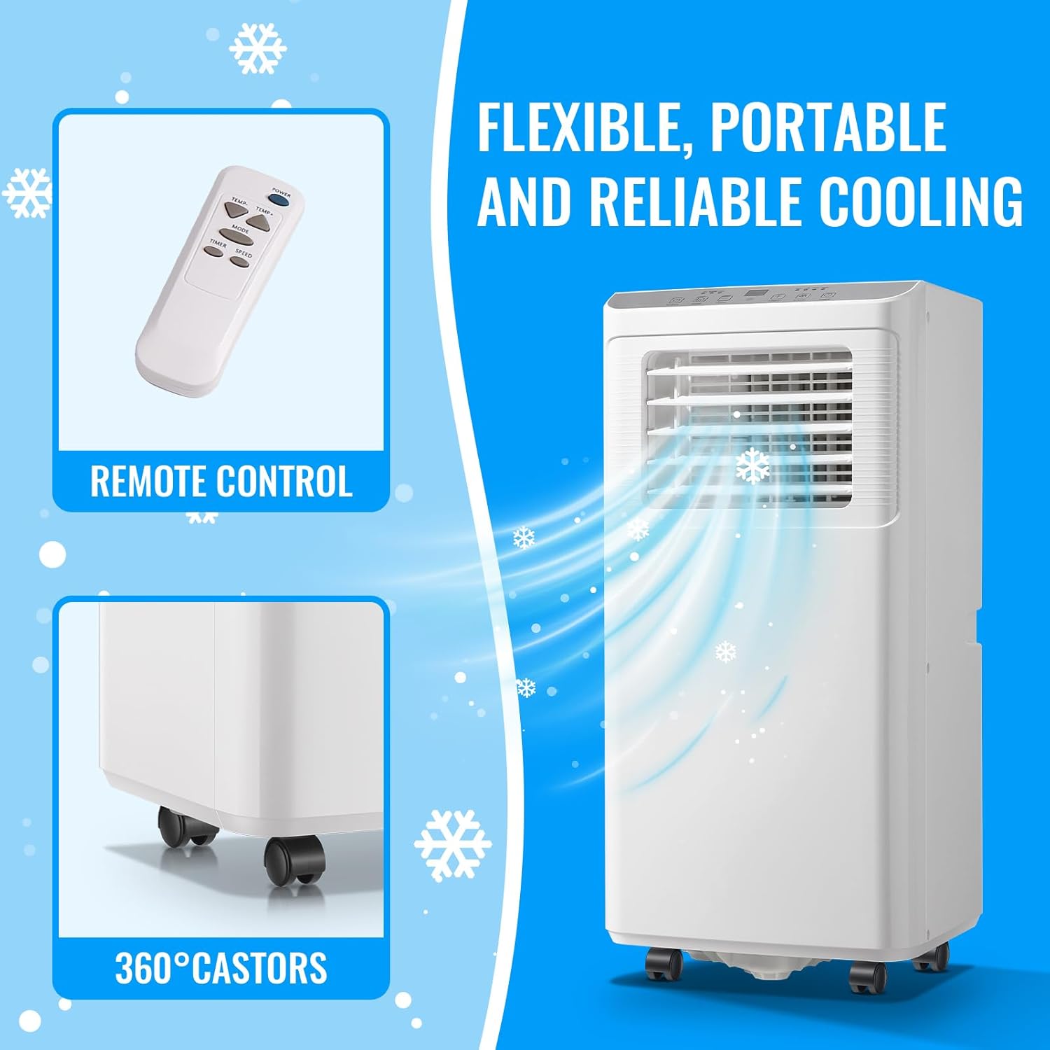 Portable Air conditioner 8,000 BTU ASHARE (4400 BTU SACC), AC Unit for Room up to 250 Sq. Ft with Remote Control, 3-in-1 Standing Air Conditioner, Floor AC Unit with Window Kit, White