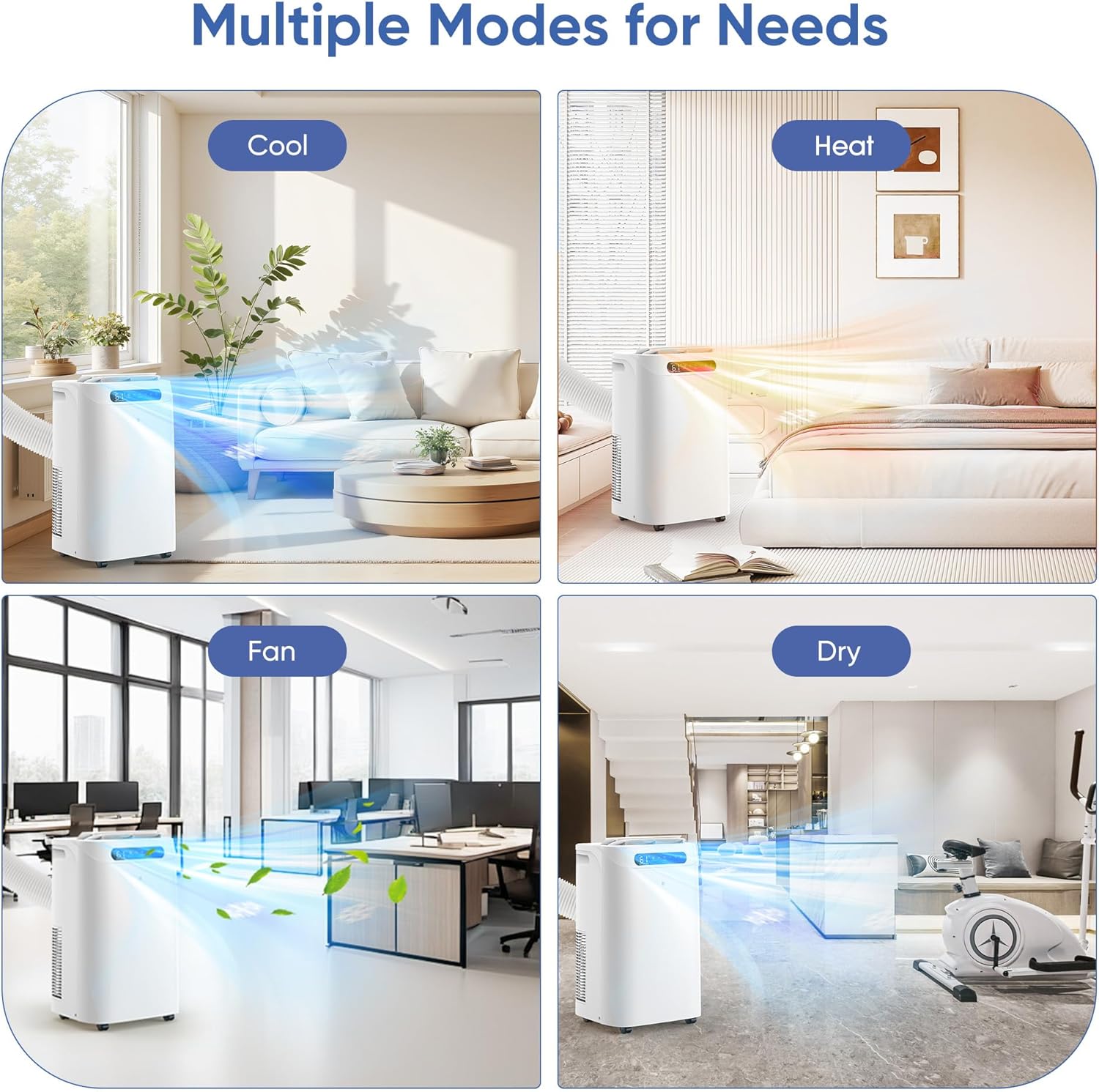 14000 BTU Portable Air Conditioners with Heater,Cools Up to 700 Sq.Ft, Quiet Portable AC Unit with Remote Control & Installation Kits for Large Rooms,White