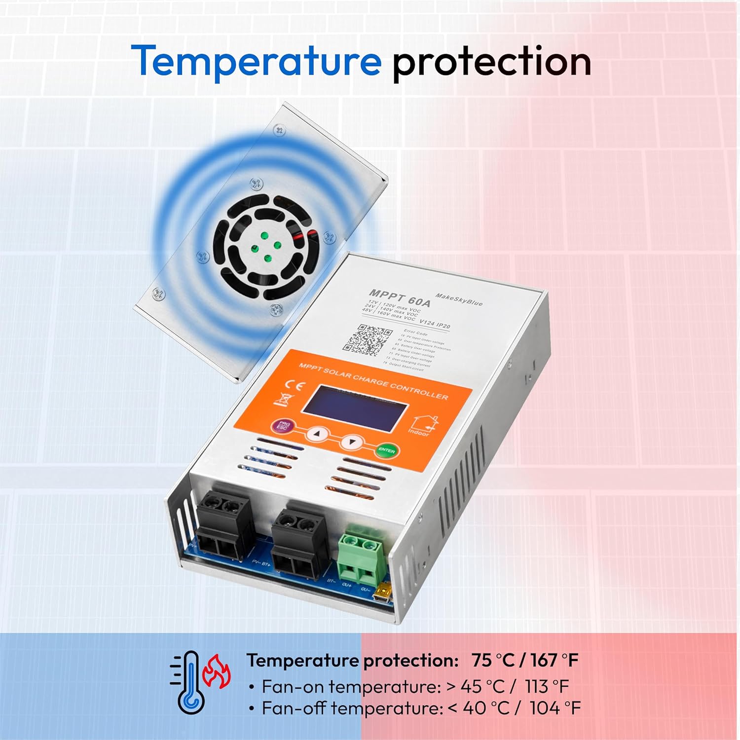 60A MPPT Solar Charge Controller V124 with CloudBOX, Auto 12V/24V/48V Max 160VDC Input,Supports Lead-Acid & Lithium Batteries