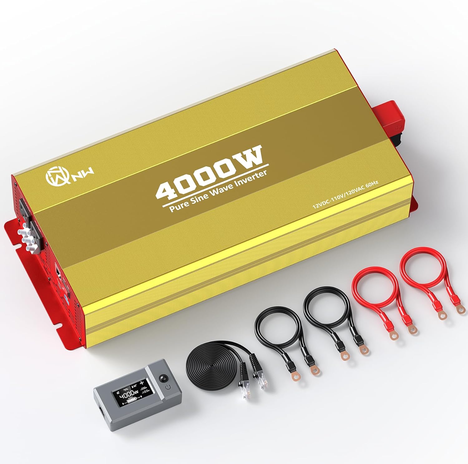 4000W Pure Sine Wave Inverter 12V DC to 120V AC Converter for Family Emergency Preparedness,Camping,RV,Solar DIY,Outdoors,Built-in 5V/2.1A USB-A,USB-C,Hardwire Port, Remote Controller