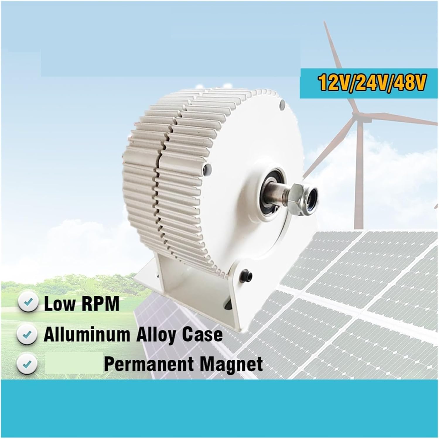 Low Speed Wind Turbines Generator 500w 600w 12V 24V 48V Gearless Permanent Magnet Generator AC tors Wind Turbine DIY Industrial Energy(with Base,12V_600W)