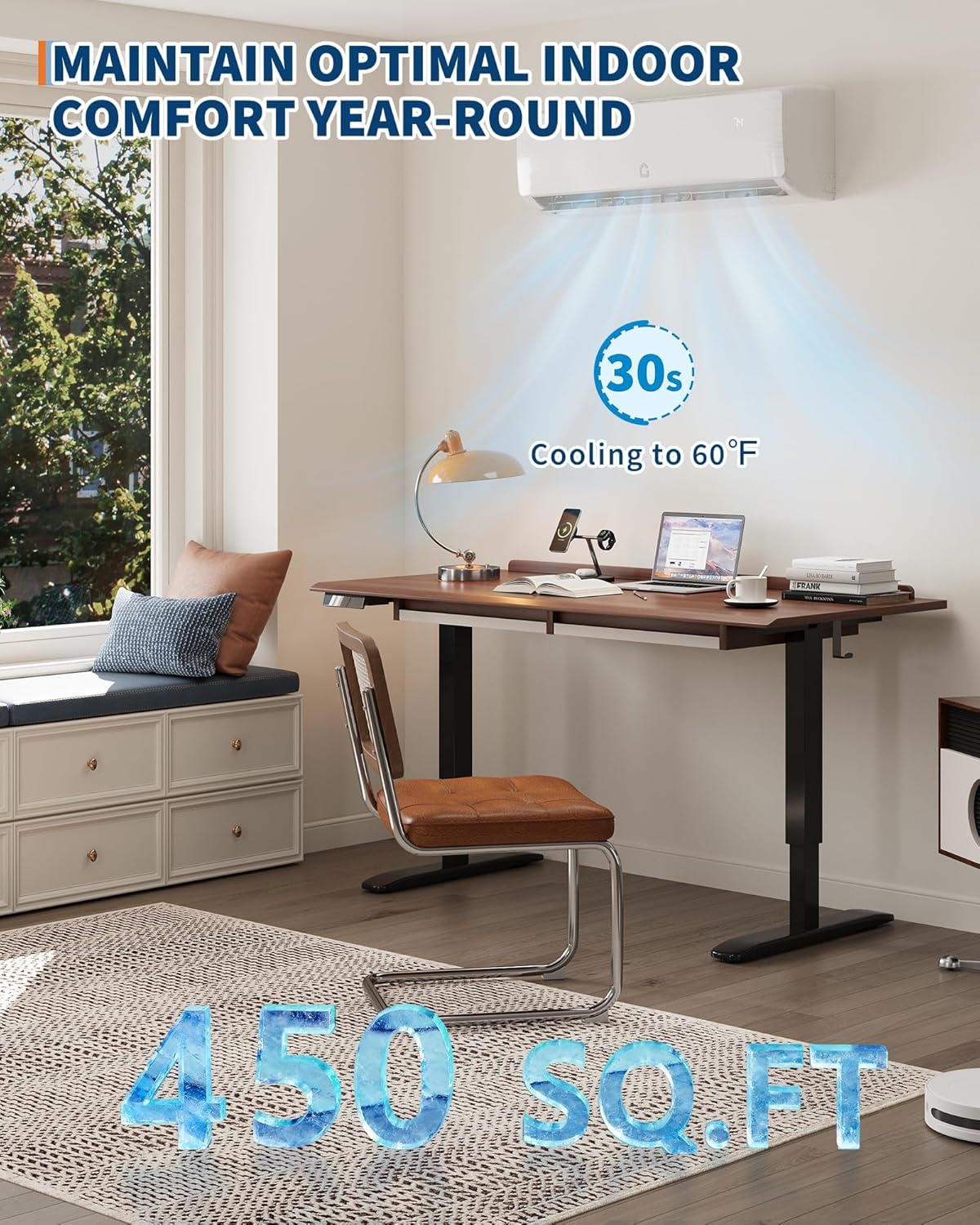 9000 BTU Mini Split Air Conditioner Heat Pump System,19 SEER2 115 v Inverter Ductless AC Cools Up to 450 Sq, Remote Control & Installation Kit,Energy Efficient for Bedroom,White