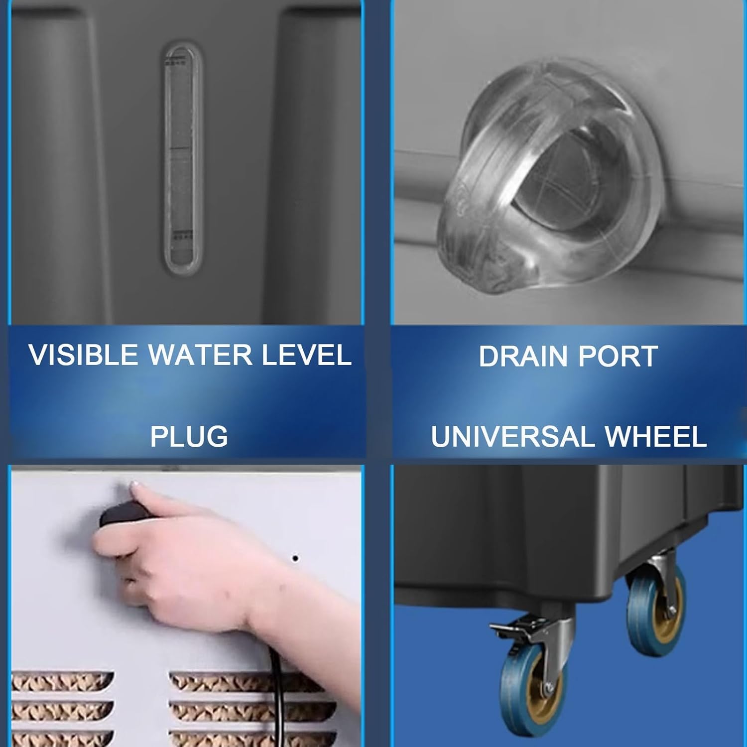 Generic Swamp Cooler Air Conditioner Portable Strong Wind Three Wind Speeds 120° Oscillation 8 Ice Packs 3-in-1 Evaporative Cooler for Outdoor Indoor Use(Height 150cm/140L)