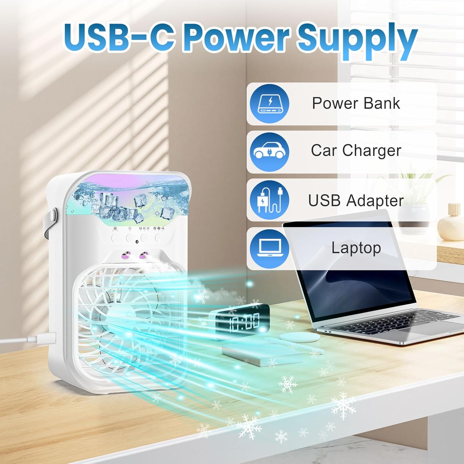 IWENNUAN Portable Air Conditioners, 4 in 1 Portable AC Unit with Remote, 1500ml Water Tank, 3 Speeds, 6H Timer, 2 Spray Mist, 7 Night Light, Personal Mini Air Conditioner for Bedroom