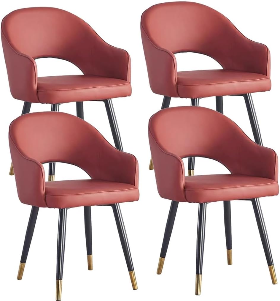 WKWKW Kitchen Set of 4 Modern Dining Chairs Wear Resistant Leather Kitchen Living Dining Room Accent Arm Chairs Carbon Steel Legs Office Lounge Chair(Red)