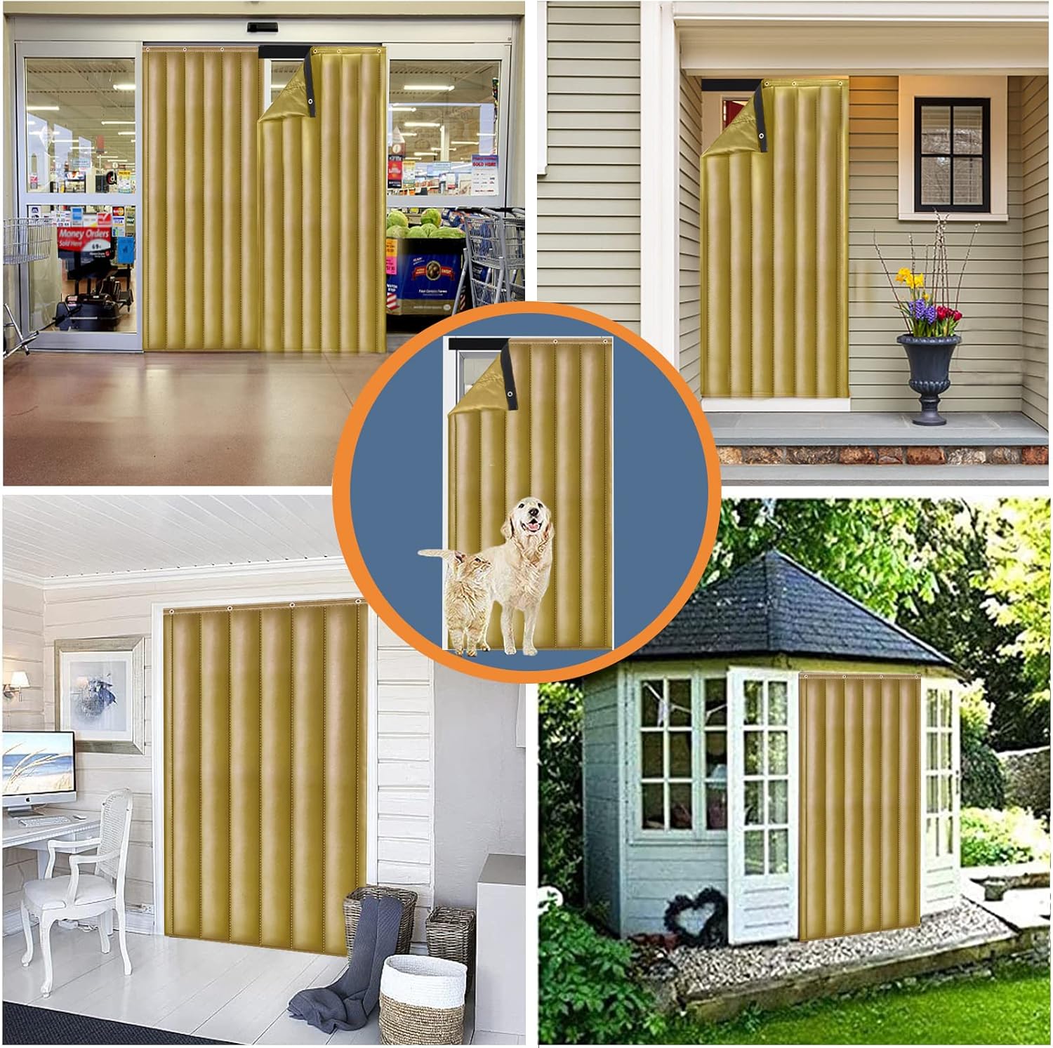 Soundproof Blanket for Doorway, Thick Thermal Fabric Door Cover, Winter Doorway Cover Screen Door Curtain for Air Conditioner Room Heater Room Living Room Back Doors(Gold W60*H91in)