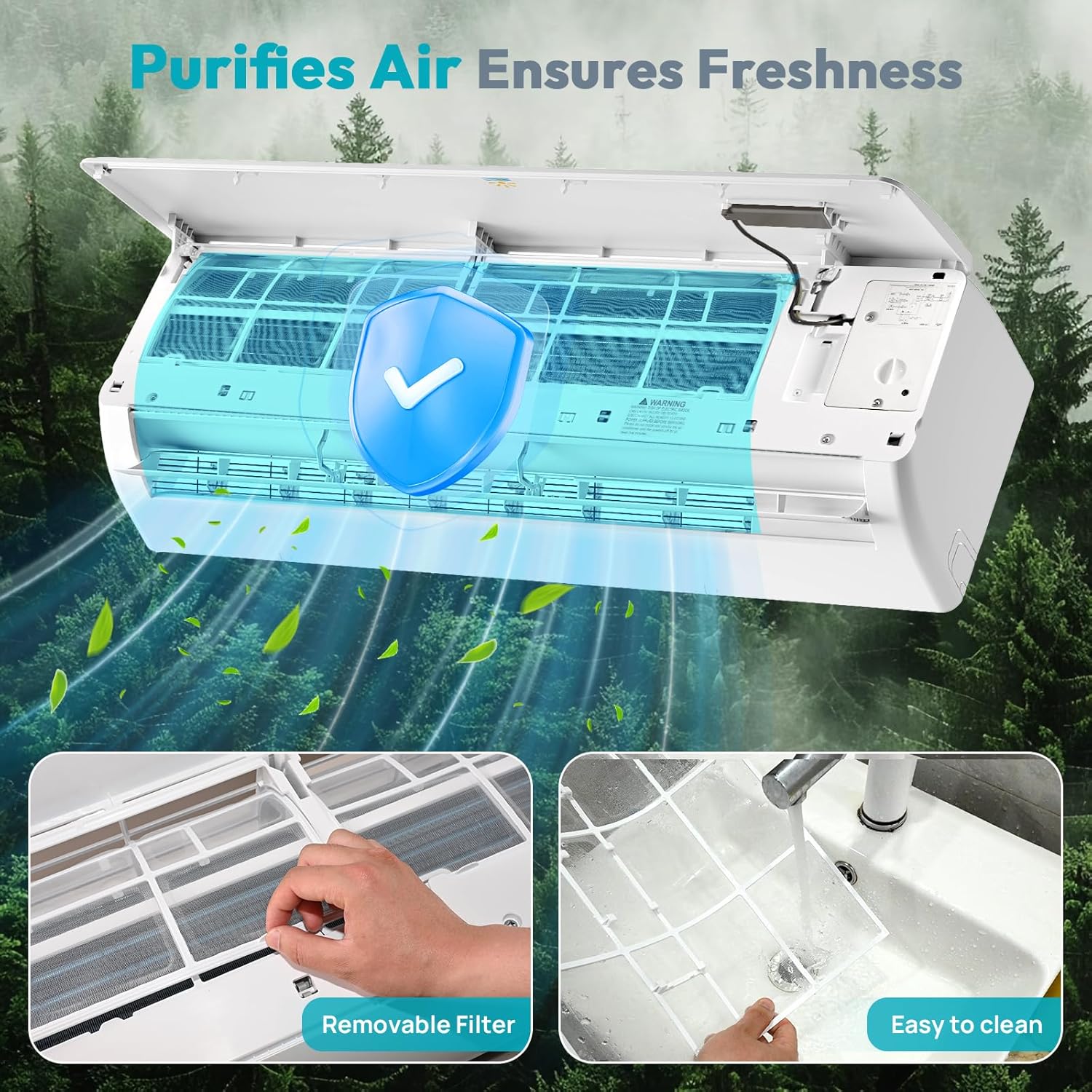 18000 BTU Mini Split Ac/Heating System, 19 SEER2 230V Air Conditioner Inverter Heating and Cooling, Wall Mounted Ductless ac split units Cools Up to 1250sq.ft, 24H Timer, Installation Kit