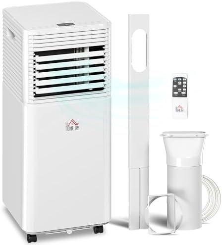 HOMCOM 10000 BTU Mobile Portable Air Conditioner for Rooms Up to 441 Sq.Ft., 3-in-1 AC Unit with Dehumidifier, Cooling Fan, Remote, 24H Timer, LED Display, Window Installation Kit, White