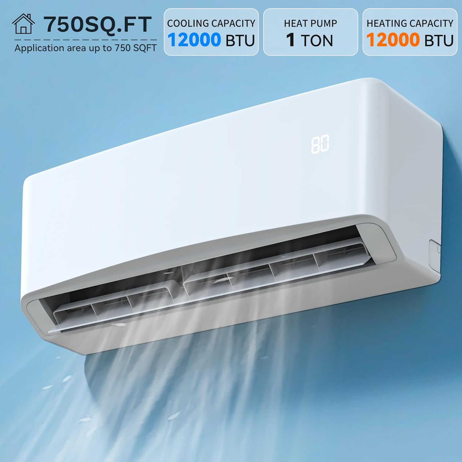 DWVO 22 SEER2 12000 BTU Mini Split Air Conditioner Heat Pump System, 115V Inverter Ductless AC Cool Up to 750 Sq. Ft with Installation Kit, WiFi Enabled, Pre-Charged Condenser, 1 Ton Heat Pump