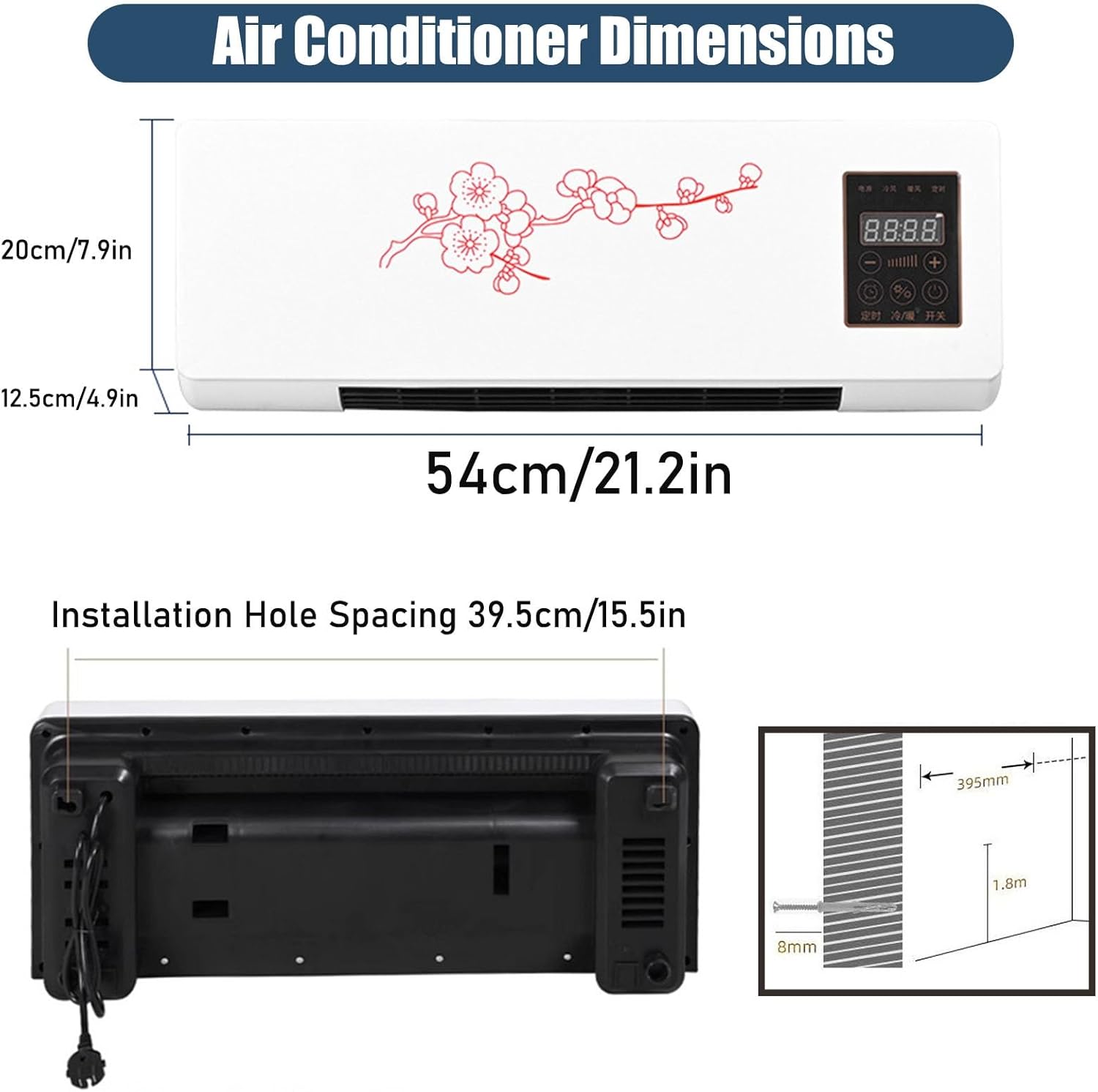 Multifuntional Wall Air Conditioner Fan 2 in 1 Wall Heating System Mini Portable Ac and Heater Combo Unit Smart Air Conditioner Heater Fan with Timer for Living Room Bedroom Office(Red)