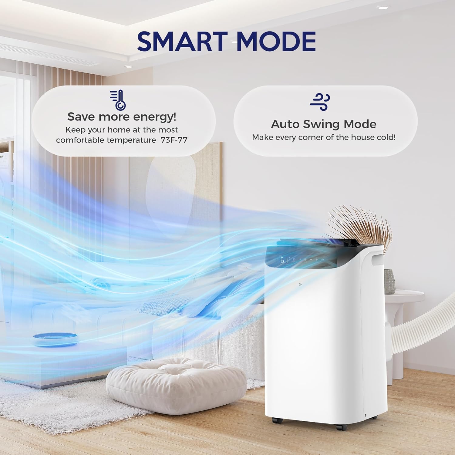 14000 BTU Portable Air Conditioners with Heater, Remote Control, 4-in-1 Free Stand Smart Cooling AC Unit with Heating, Dehumidifier, Fan Mode for 550-700 sq.ft Room, Auto Swing,Timer, Black