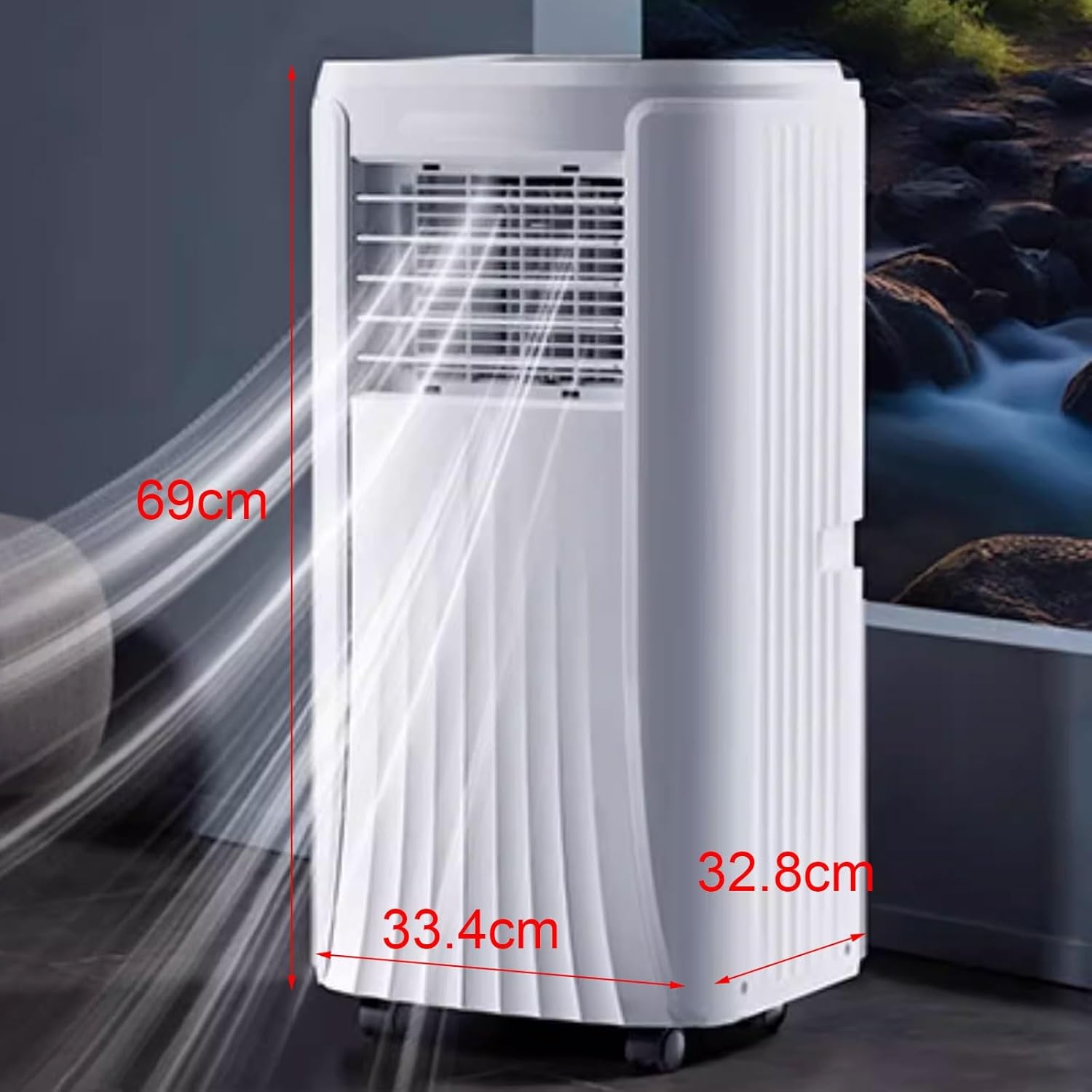No Vent Portable Air Conditioner 2 Wind Speeds Room Ac Unit with 360° Universal Wheels and Remote Control 24H Timer, Bedroom, Office, Apartments 220V(33.4 * 32.8 * 69cm)