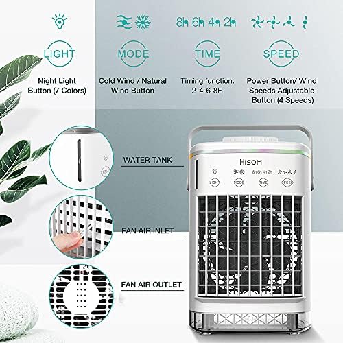 Portable Air Conditioner,Evaporative Air Conditioner Fan with Water Tank Camping AC Unit,Personal Air Cooler Desktop 4 Speeds 8H Timer 7 Colors-White