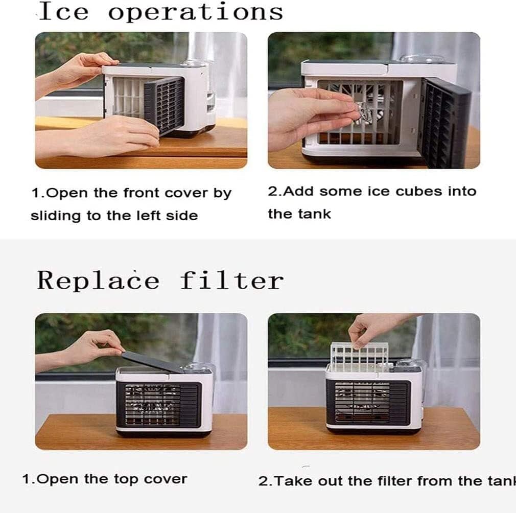 Portable Evaporative Air Cooler & Humidifier, Silent Electric Fan, 3-Speed Air Conditioner for Home & Office, Mobile Cooling, White