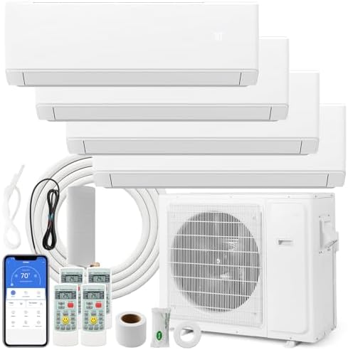 ARLIME Mini Split AC, 4 Zone 36000 BTU Wifi Enabled Air Conditioner & Heater, 23 SEER2, Energy Star, R32 Refrigerant, Inverter Wall AC Unit with Installation Kit, 208-230V (Quad 12K+12K+12K+12K)