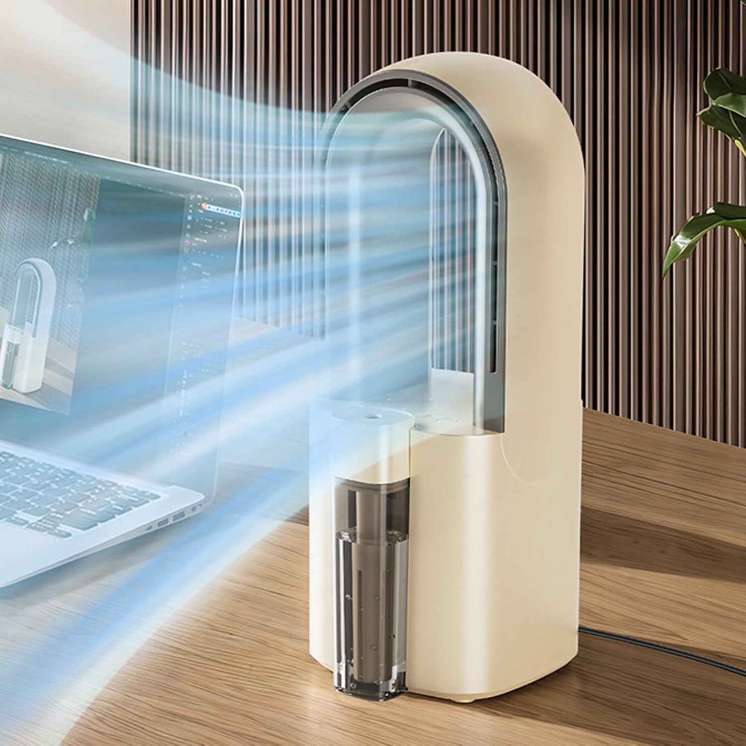 Portable AC Air Conditioner Portable Compact Indoor Air Conditioner with Removable Water Tank, Energy Efficient, Cooler Device for Bedroom, Living Room, Apartment, Studio (Cream)