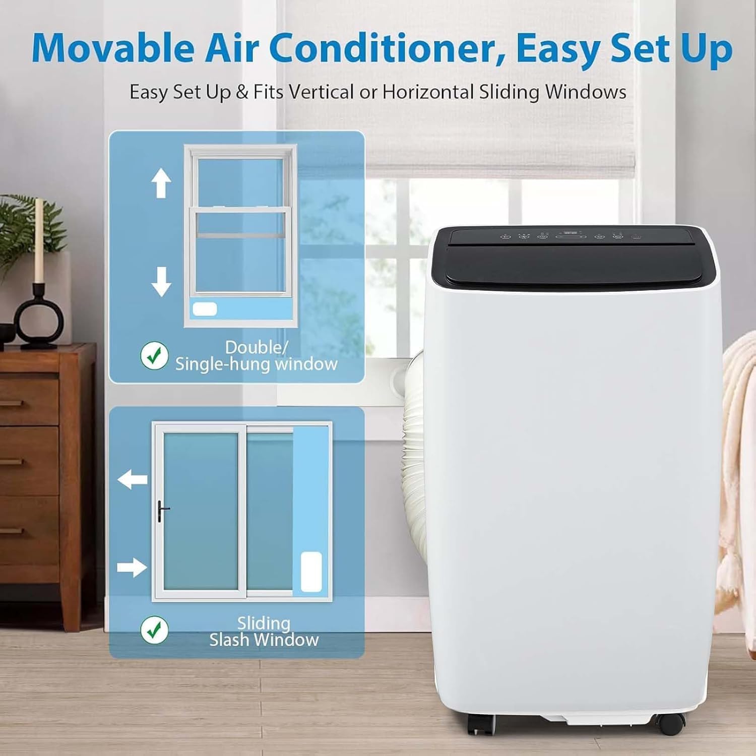 12,000 BTU Portable Air Conditioner, 3-In-1 Cool, Fan, Dehumidify Modes, Cools up to 700 sq.ft, Quiet AC Unit with LED Display, with Remote Control, 24 Hour Timer for Room, Dorm, Office