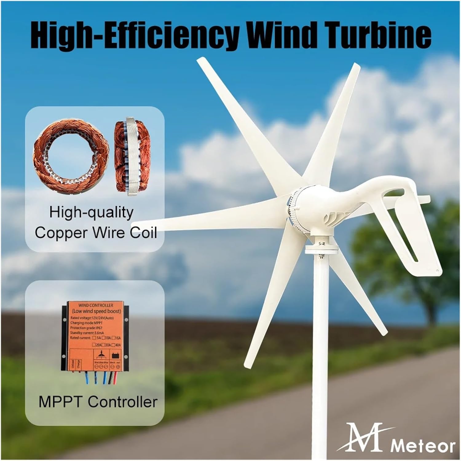 600w 800w 1000w Wind Turbine Generator Windmill 12v 24v Home Appliance Camping Power Generator with MPPT Controller Industrial Energy(6 Blades 1000w,24V)